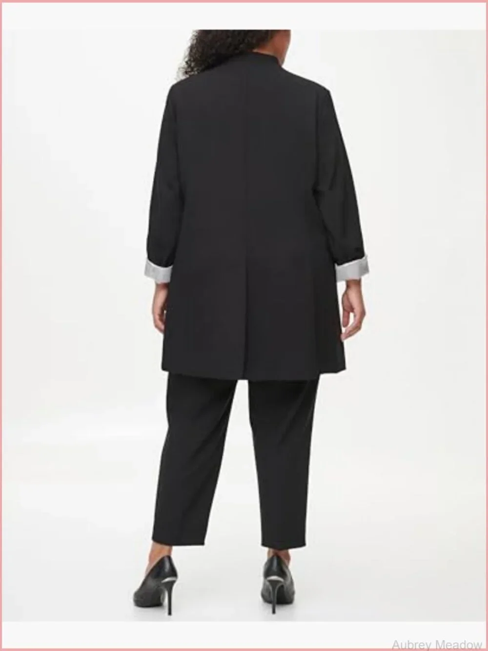 Open Front Suit Blazer 34in Length 3/4 Sleeve Band Collar
